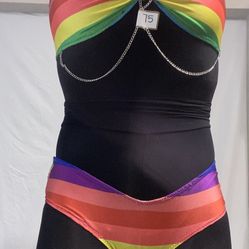 Rainbow Bikini Full Bottoms With Chain Size Small Or Medium