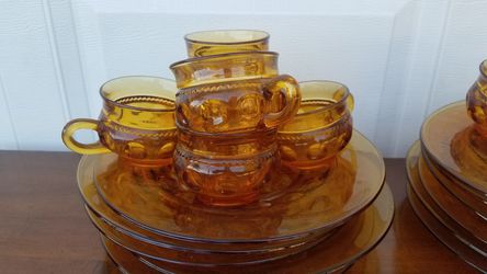 Amber glass 9 cups 9 plates