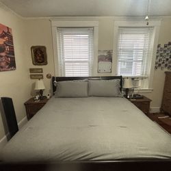 King Mattress, Frame, Boxspring, And Linens (2 Years Used)
