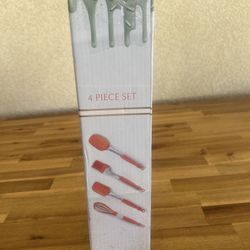 Silicone Kitchen Utensils Set of 4 for Baking - 600°F Highest Heat Rating Non Scratch Rubber Spatula Set, Turner, Whisk, Brush - Kitchen Tools Safe fo