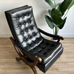 Mid Century Modern Stansberry Tufted Black Vinyl Lounge Chair