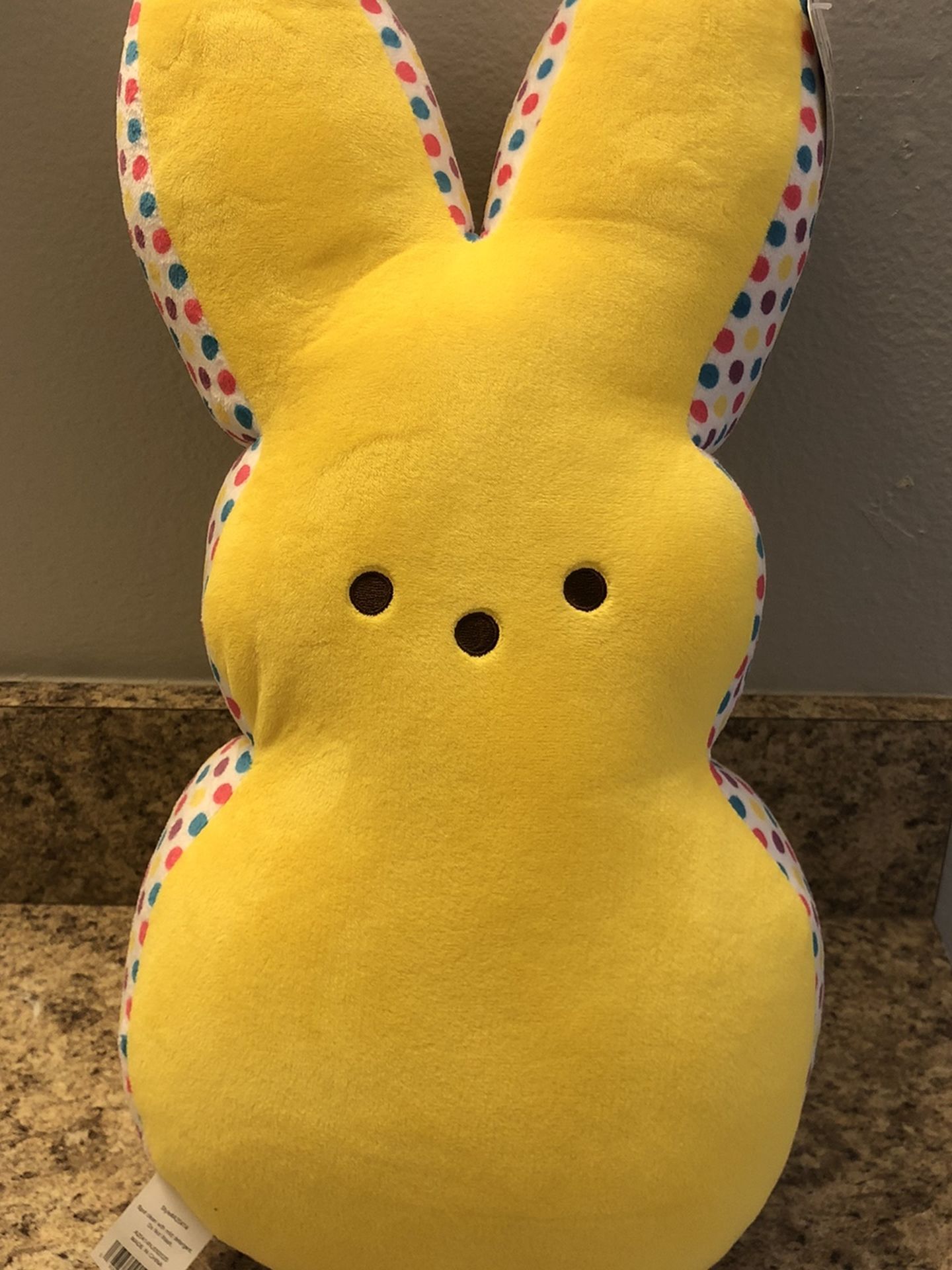 Huge Yellow Peeps Plush Stuffed Easter Bunny w/ Rainbow Polka Dots Peep 17”
