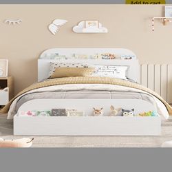 Twin Size Bed Frame, Floor Low Platform Bed, White