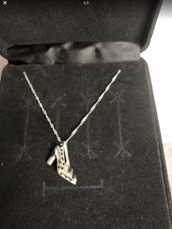 Sterling Silver Necklace with Shoe Charm and CZ chips