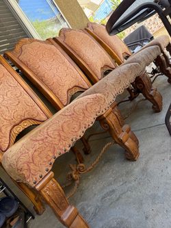 8 Wood Dining Chairs and table
