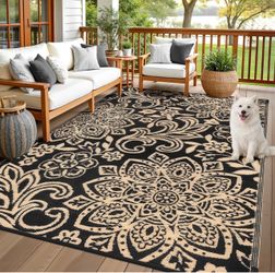 Waterproof Outdoor Rug 8' x 10’ - Reversible Mandala Outdoor Plastic Straw Rug