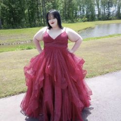 Red Glittery Plus Size Prom Dress