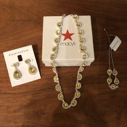 Charter Club Yellow Stone With Diamonds Necklace, Bracelet And Earrings 