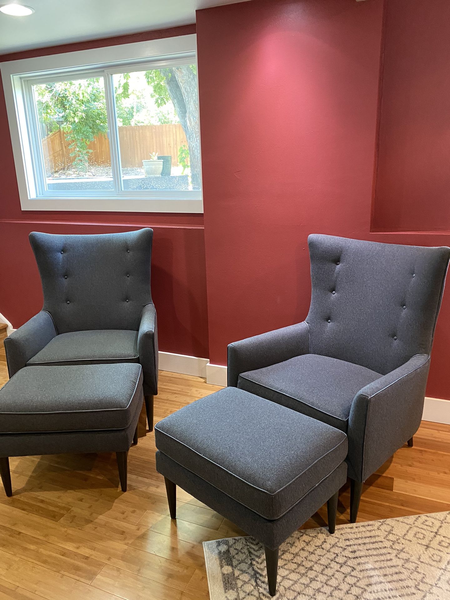 Room&Board Set Of 2 Louis Chairs with matching Ottomans