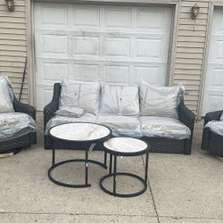 NEW all weather wicker outdoor patio furniture set sofa couch w 2 swivel glider chairs tables &covers