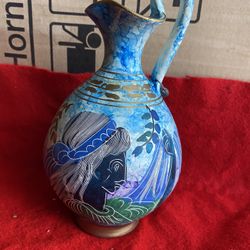 7.5 Inch Handmade Hand Painted Hand Etched Greek Ceramic Vase Imported From Greece