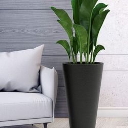 Set of 2 Tall Outdoor Planters - 24 Inch Large with Small Planting Pots – Indoor and Flower for Front Door, Patio Deck (Black)  Brand new in box retai