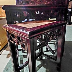 Asian Rosewood Stackable Tables(3) With Marble Tops