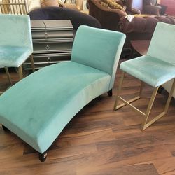 Teal Green Chaise And Matching Chairs 