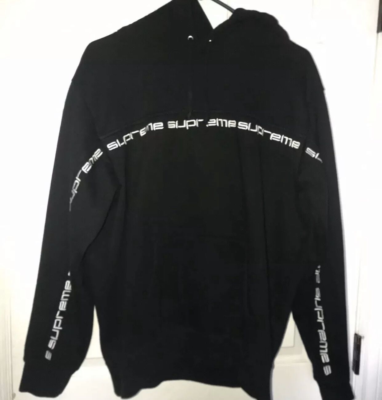 Supreme Text Stripe Hooded Sweatshirt Black