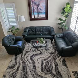 Green Leather Sofa And Table Set