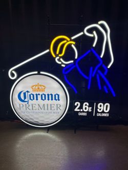 golf display light up sign Corona premier gold beer sign neon led man cave Golf clubs golf balls golf shoes