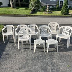 7 White Plastic And Two Stools lawn Chairs Plus More!