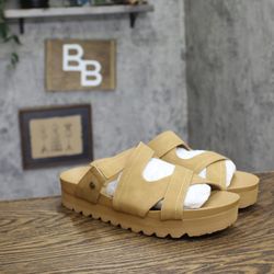 Nwt Bearpaw Leather Slip-on Sandals Iced Coffee Brown 11m