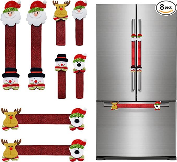Christmas Refrigerator Handle Covers Set of 8, Adorable Santa Snowman Door Handle Cover Kitchen Appliance Handle Covers for Fridge Microwave Oven Dish