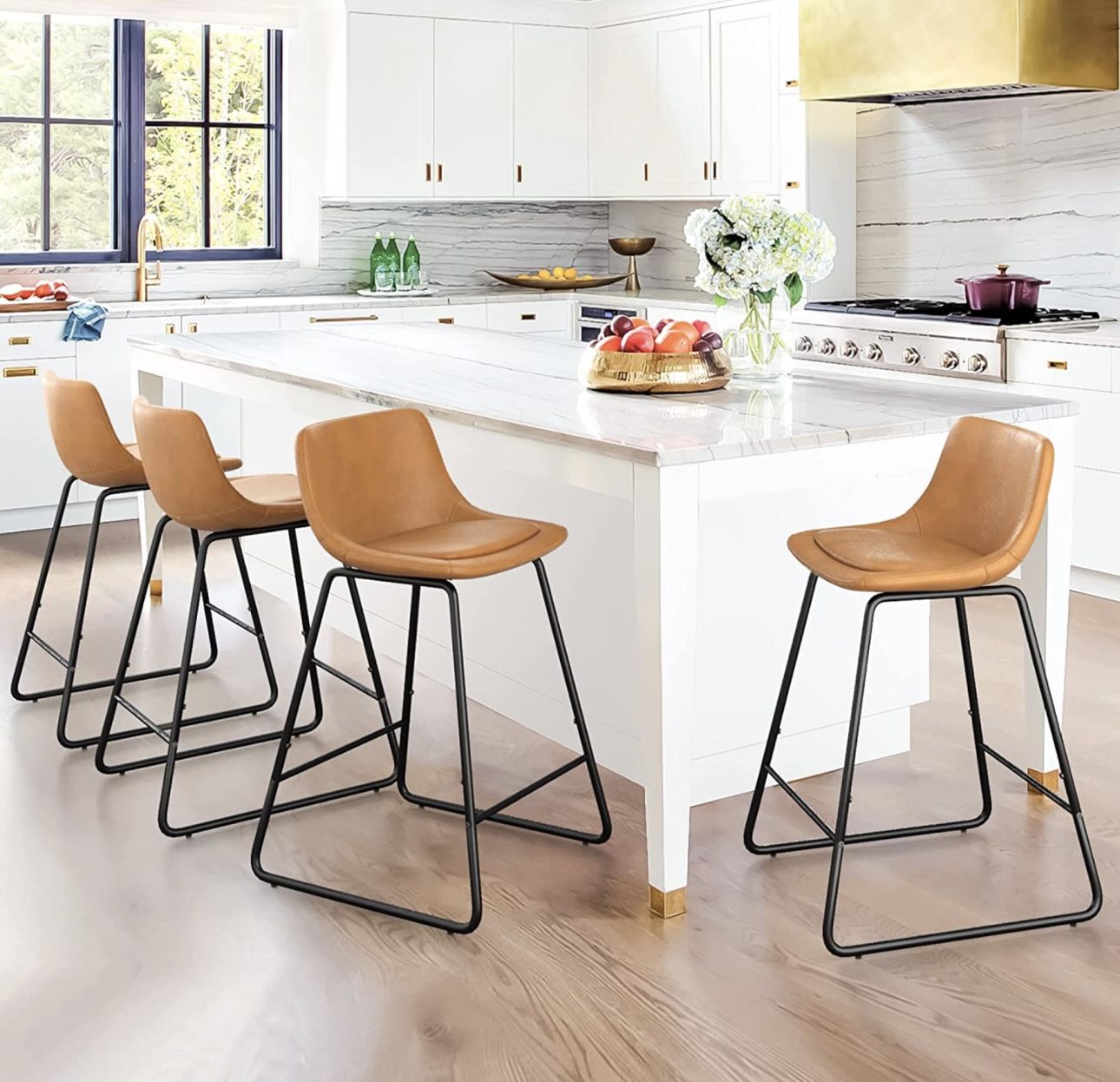 Counter Height Bar Stools, Mid Century Modern 24" Faux Leather Bar Stools