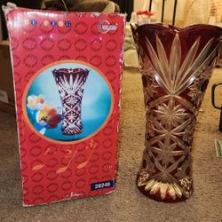 Vintage Red Cut Bohemian Glass Vase