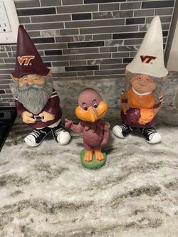 Hokie Bird Bobble Head And Gnomes