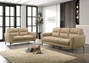 Genuine Leather 2-Piece Sofa Set - Taupe Color