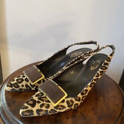 Lulu Guinness London fur animal print sling backs size 9.5.