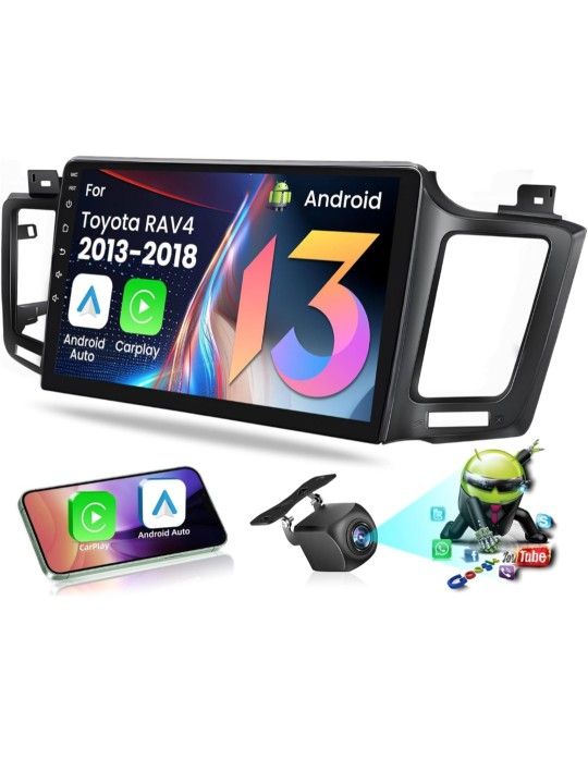 5G WiFi Car Stereo Radio for Toyota RAV4 2013-2018 with Carplay/Android Auto, 4G RAM 64G ROM 10.2 Inch IPS Touch Screen Android 13 Car Radio with GPS