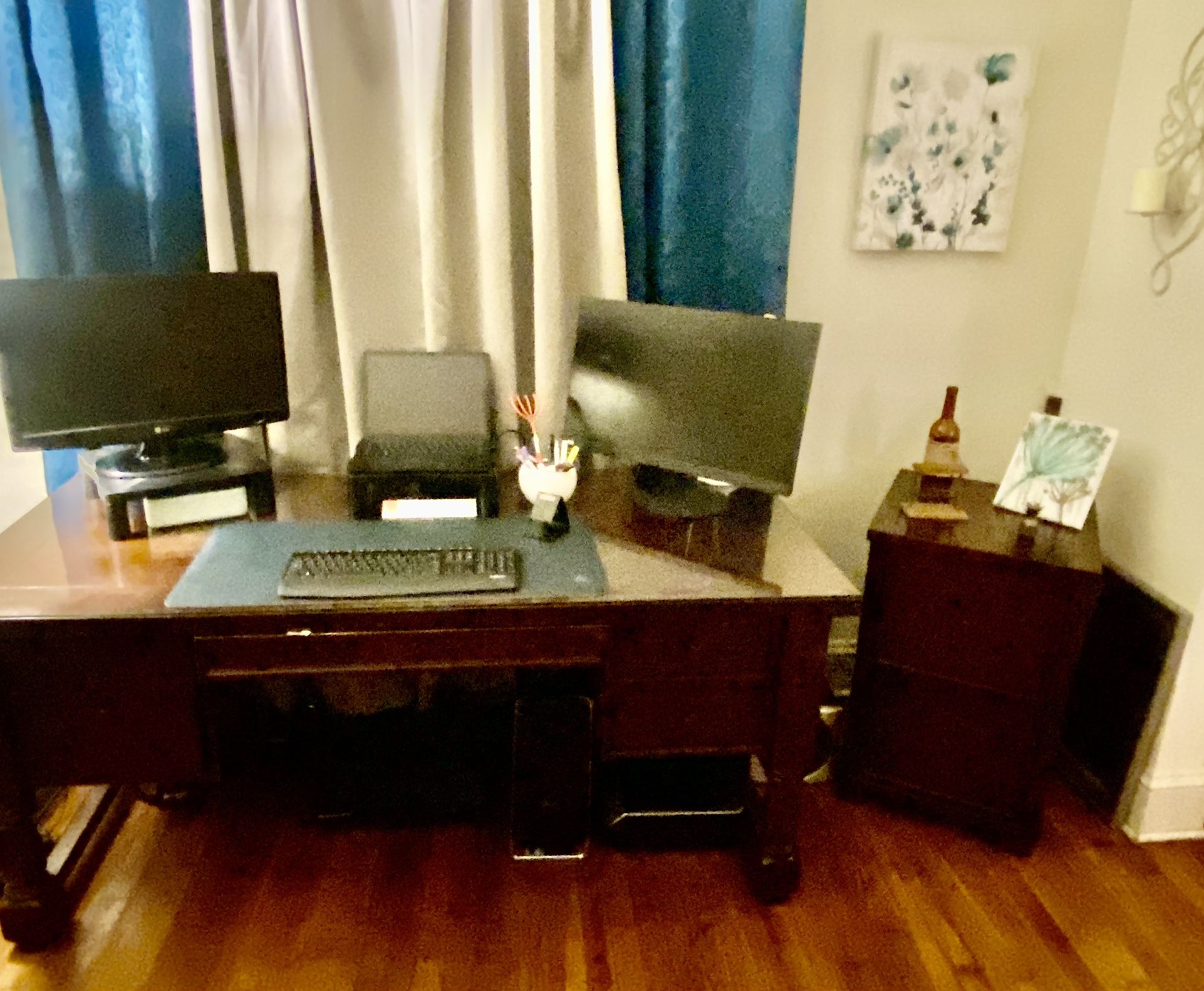 Matching Solid Wood Desk And Filing Cabinet