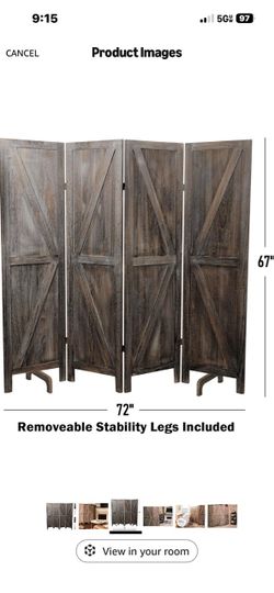 4-Panel Barn Door Wood Room Divider 72x67