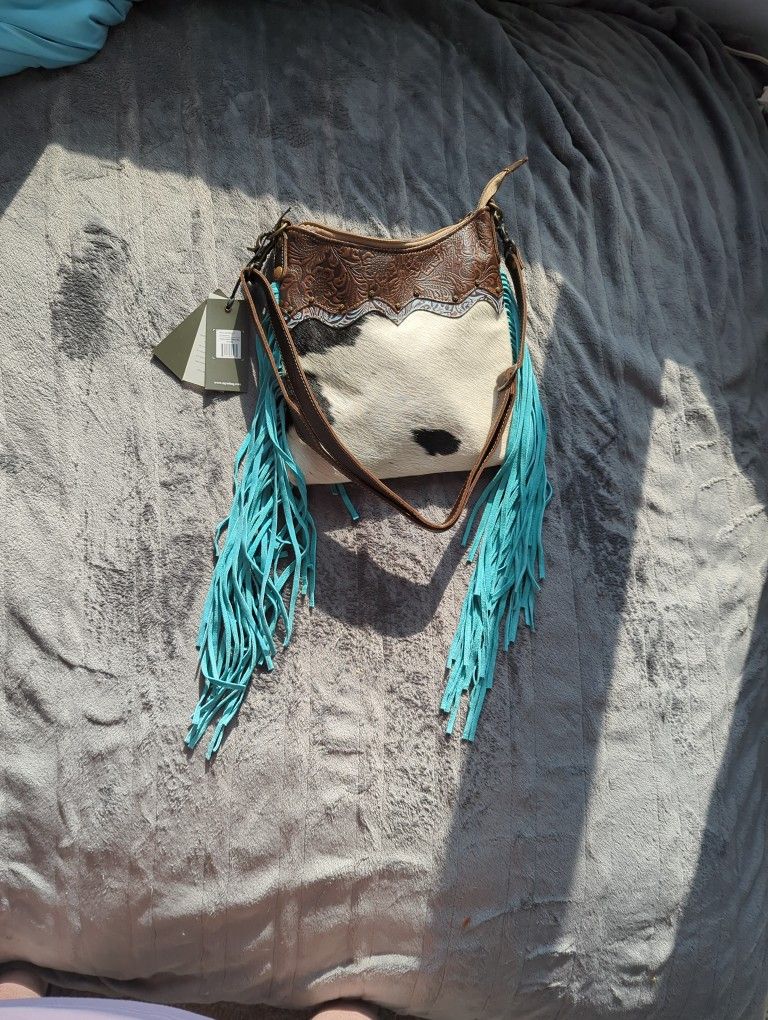 Brand New Myra Leather Cowhide Fringe Bag
