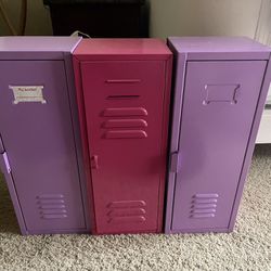 Set of Three Doll Lockers And Doll Clothes, Shoes, Bags 