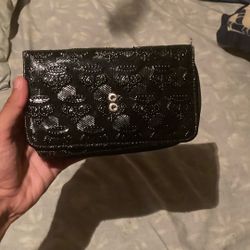 black leather crown print womens wallet