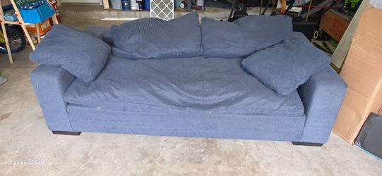 Blue Fabric 3-Seat Sofa with Pillows