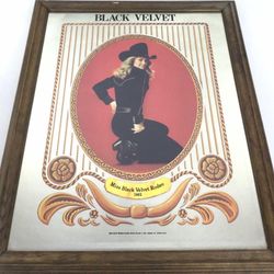 EXTREMELY RARE 1982 “Miss Black Velvet Rodeo” Black Velvet Whiskey Bar Sign