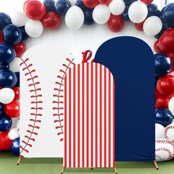 RimCereal 3 Set Baseball Theme Arch Backdrop Stand Covers Sport Background Arched Stretchy Fabric Backdrop Cover For Boys Birthday Baseball Party Deco
