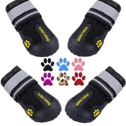 Dog Boots Waterproof Shoes for Large Dogs with Reflective Straps Rugged Anti-Slip Sole Black 4PCS (Size 5: 2.4''x2.8''(W*L) for 40-55 lbs, Black)