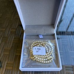 VVS 3MM MOISSANITE TENNIS CHAIN 16in S925 SILVER DIAMOND TEST PASS