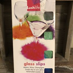 Party Drink Glass Feather Slip On Coaster Charms