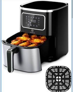5.5L Air Fryer Oven, Compact Kitchen with 6-in-1 Digital Display, Space Saving Non-stick Basket and Dishwasher Safe, Stainless Steel, Kitchen Elite