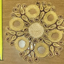 Vtg Woven Natural Fiber Trivet Hot Pad Wall Art Multicolor Floral 6”