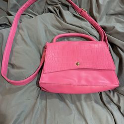 Neon Pink Crocodile Embossed Flap Square Bag Cross Body 