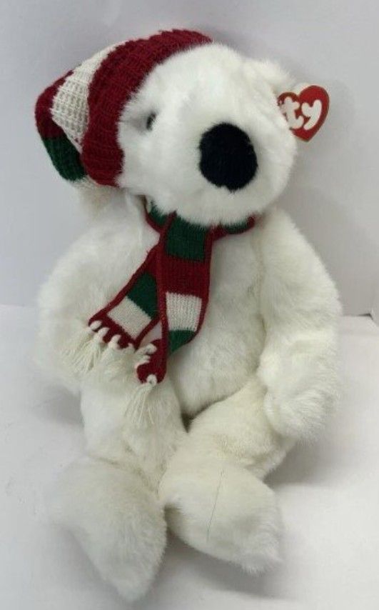 1997 TY Christmas White Teddy Bear Stuffed Animal Plush Holiday Romeo VTG Plush