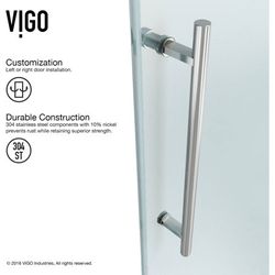 VIGO Elan Frameless Adjustable Sliding Bathtub Door with Clear Glass, Stainless Steel, 60x66-in