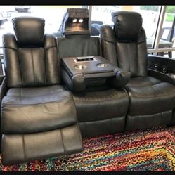 Gray Leather Power Reclining Sofa🤩 Brand New💥