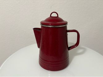 8 Cup Red Enamel Coffee Pot with Insert
