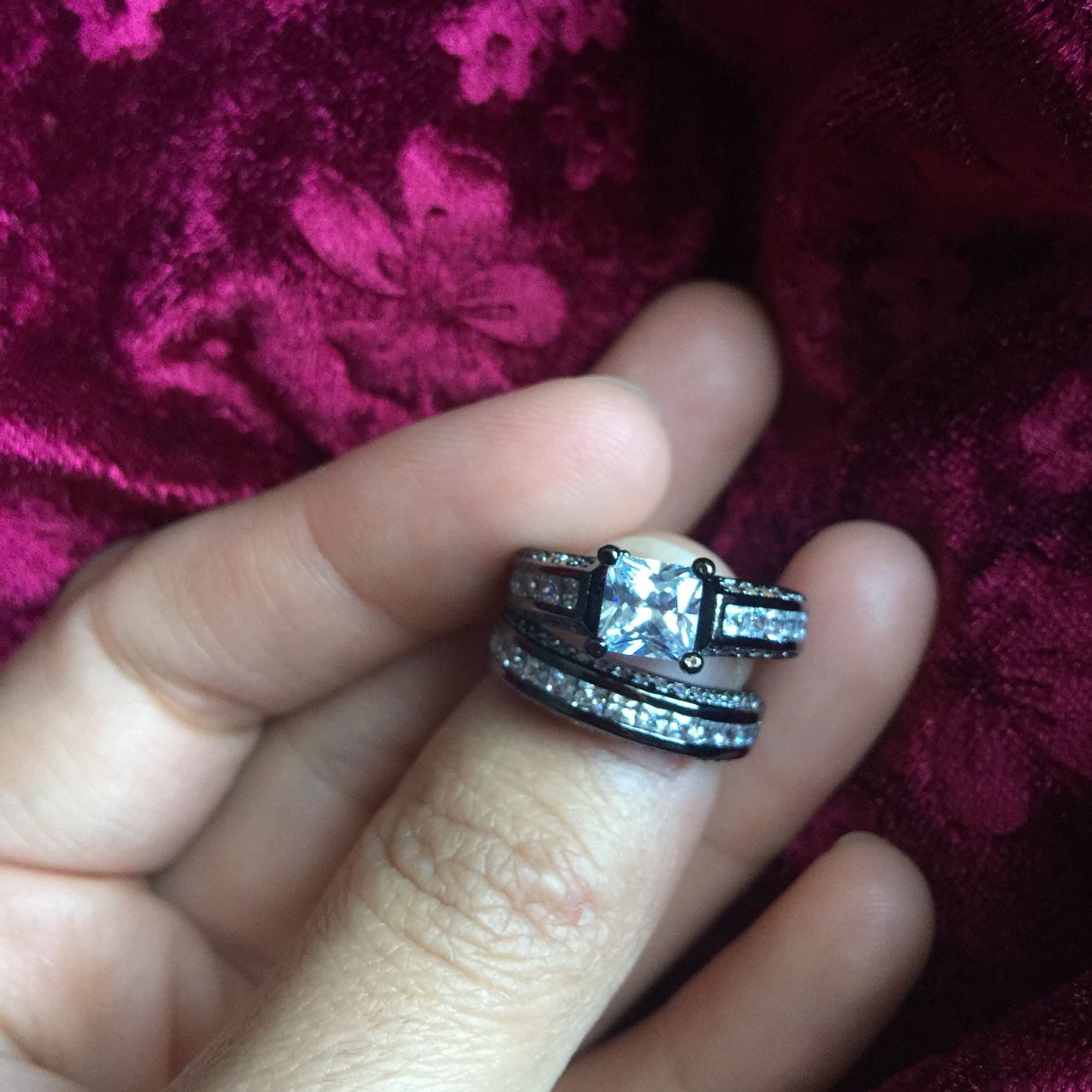 Black Gold Plated Black Stimulates Diamonds Ring Size 6 Wedding Engagement Rn Band Set