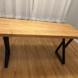 Solid Wood And Iron Legged Table 